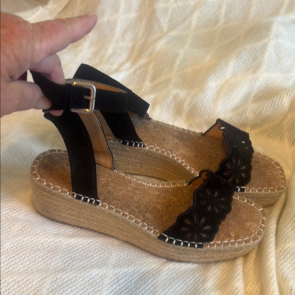 Crown Vintage Leather Ankle Strap Espadrille Wedge Sandal size 11